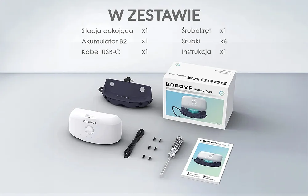 Vahetatav B2 akupank paigaldatud BoboVR M2 Plus peakomplekti dokki