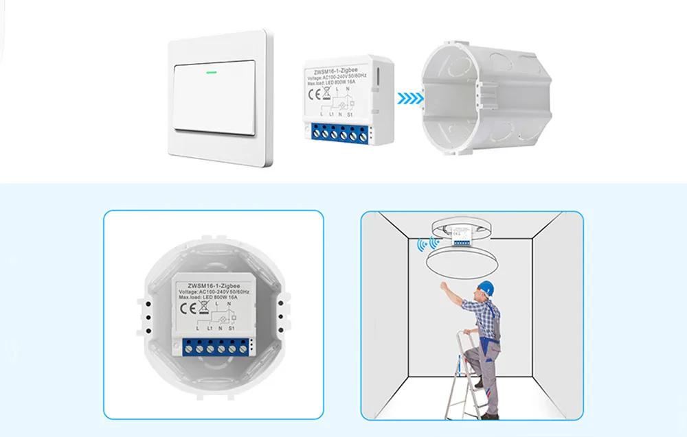 kompaktne zigbee nutikas lüliti paigalduskarpi