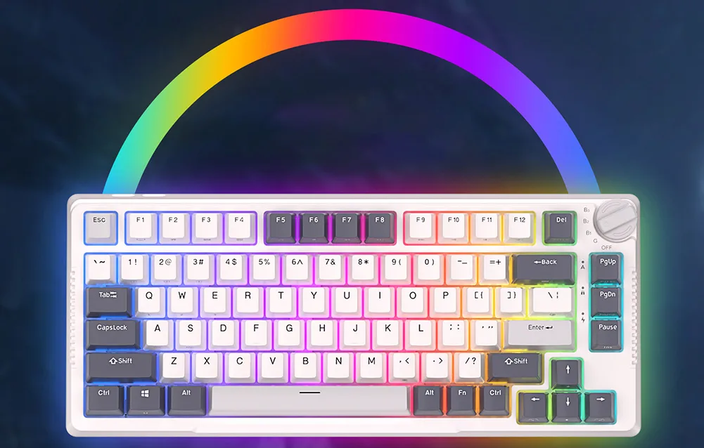 RGB-taustvalgustusega RKH81 klaviatuur tööpinnal, kaasaegne ja hubane töökoht