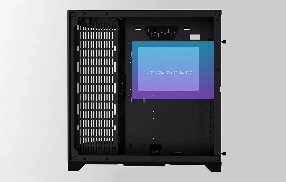 SSD ja HDD paigutuse võimalused Darkflash FT418 arvutikorpuses