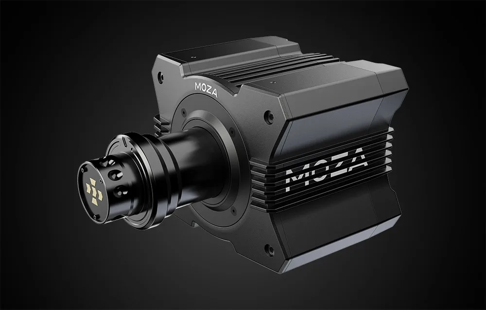 MOZA Racing R9 V2 RS28 külgvaates lauakinnitusega must simurooli alus