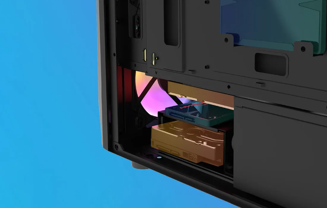 Darkflash DK150 arvutikorpuse sisemuse detailne vaade