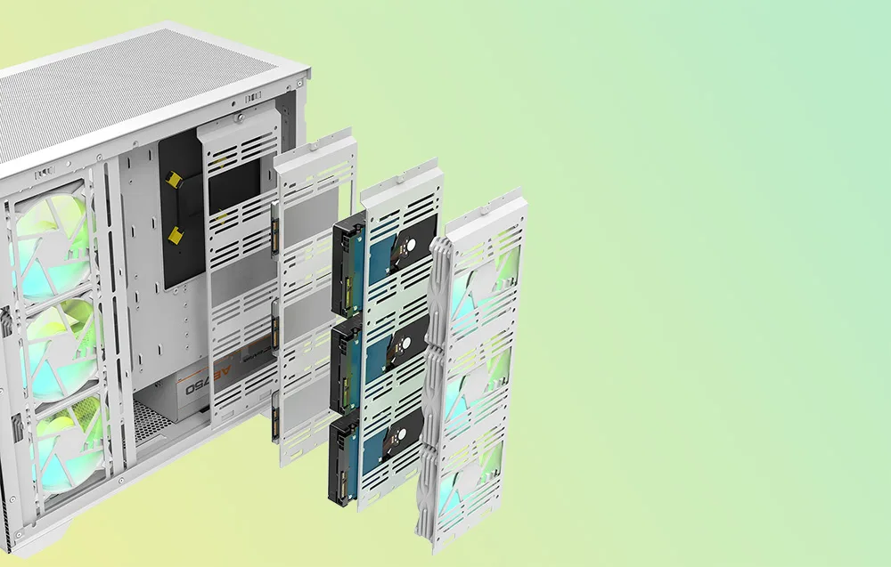 Valge DLX4000 Mesh korpuse metallraam ja ruumikas sisemus