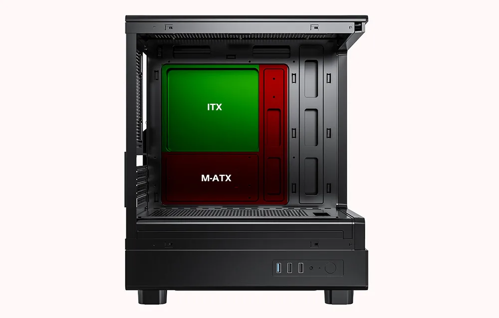 Arvutikorpuse rgb Darkflash DB330M sisemus koos erinevate komponentidega