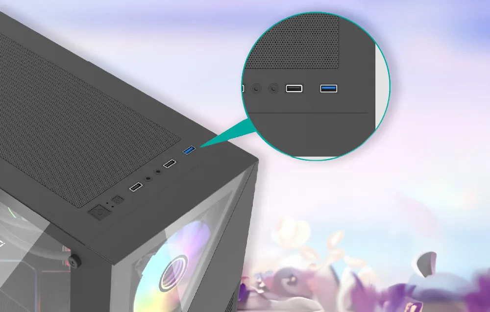 Arvutikorpuse ühendused ja pesad esipaneelil Darkflash Aigo E330M