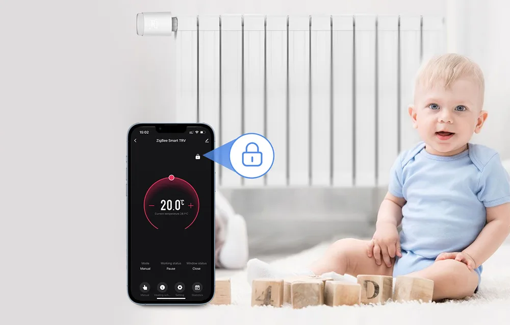 Avatto TRV10 termostaat lapse luku ning turva- ja automaatikafunktsioonidega