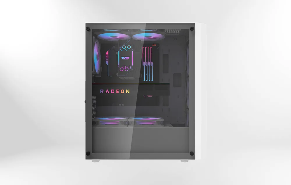 Darkflash DK351 sisemus koos RGB ventilaatorite ja paigaldusvõimalustega valges korpuses