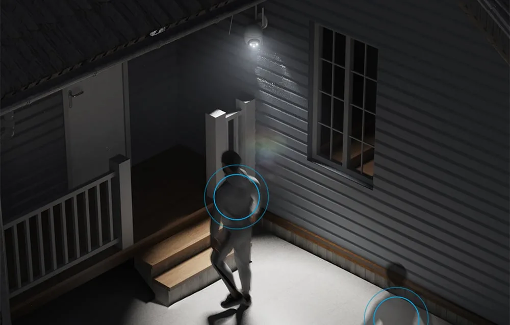 LED-tuledega välikaamera eri valgusrežiimidega ja aiataustal