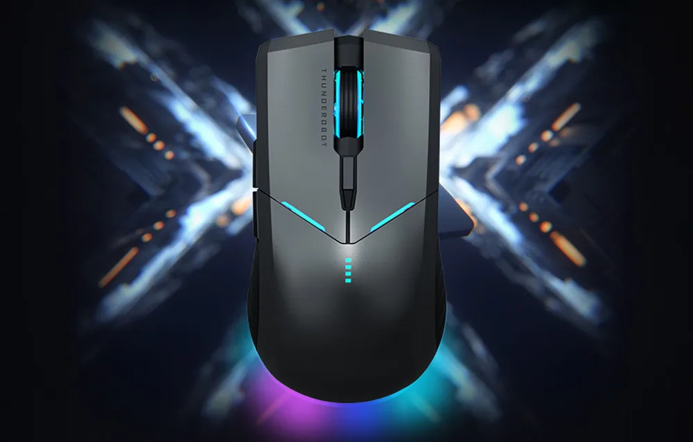 Juhtmevaba mängurihiir musta korpusega, RGB-LED valgustus, vaade ülalt