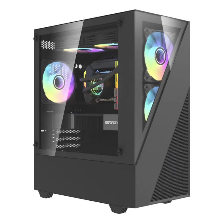 ARGB mängurikorpus Darkflash Aigo E330M, 4 ARGB ventilaatorit, klaaspaneel, must