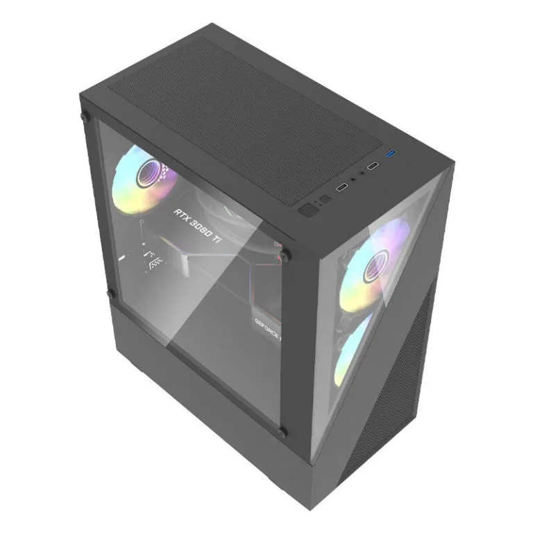 ARGB mängurikorpus Darkflash Aigo E330M, 4 ARGB ventilaatorit, klaaspaneel, must
