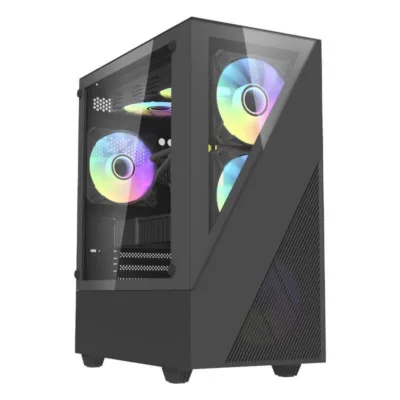 ARGB mängurikorpus Darkflash Aigo E330M, 4 ARGB ventilaatorit, klaaspaneel, must