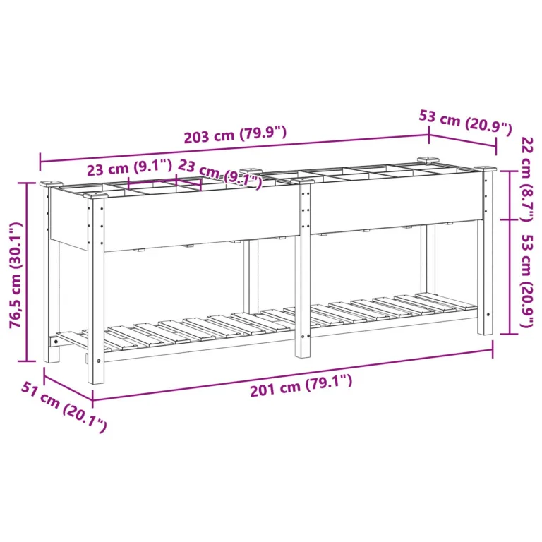 Aedade istutuskarp restidega 203x53x76 cm Kindel puit Kuusk