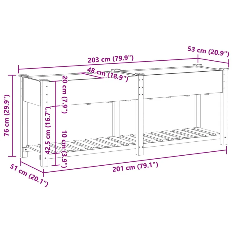 Aedade kast riiuliga 203x53x76 cm Tugev Puit Kuusk