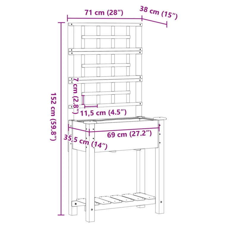 Aedade kast trellise ja riiuliga 71x37x152 cm Tugev puit kuusk