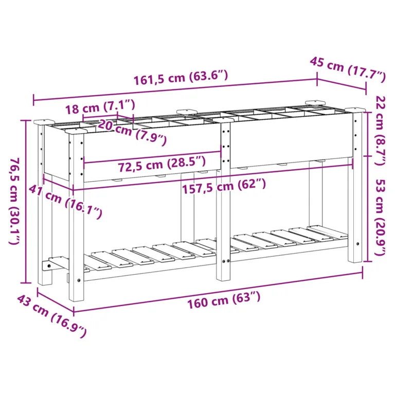 Aedade taimede kast 161x43x76 cm Tootepuit