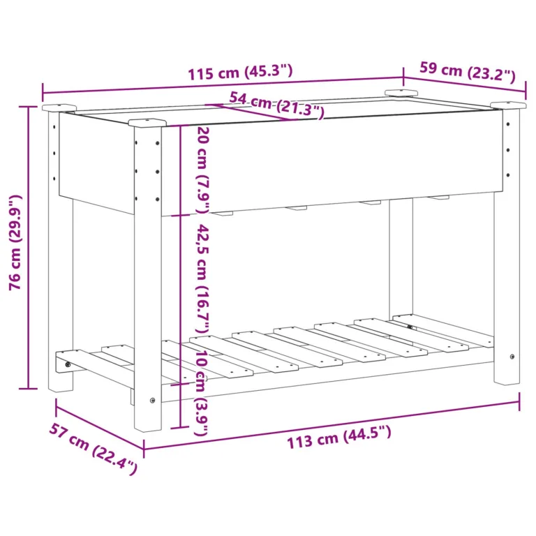 Aia Istutuskast riiuliga 115x59x76 cm Tugev Okaspuu