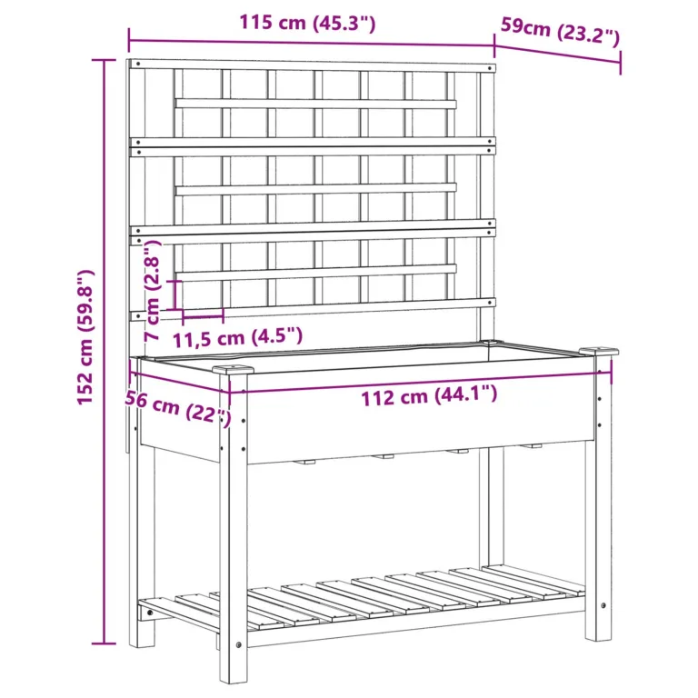Aiakast trellise ja riiuliga 115x59x152 cm Tugev Männipuit