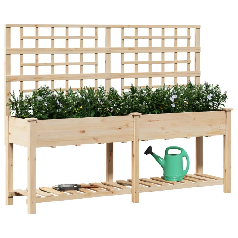 Aiapott trellise ja riiuliga 203x53x152 cm Tahke männi puit