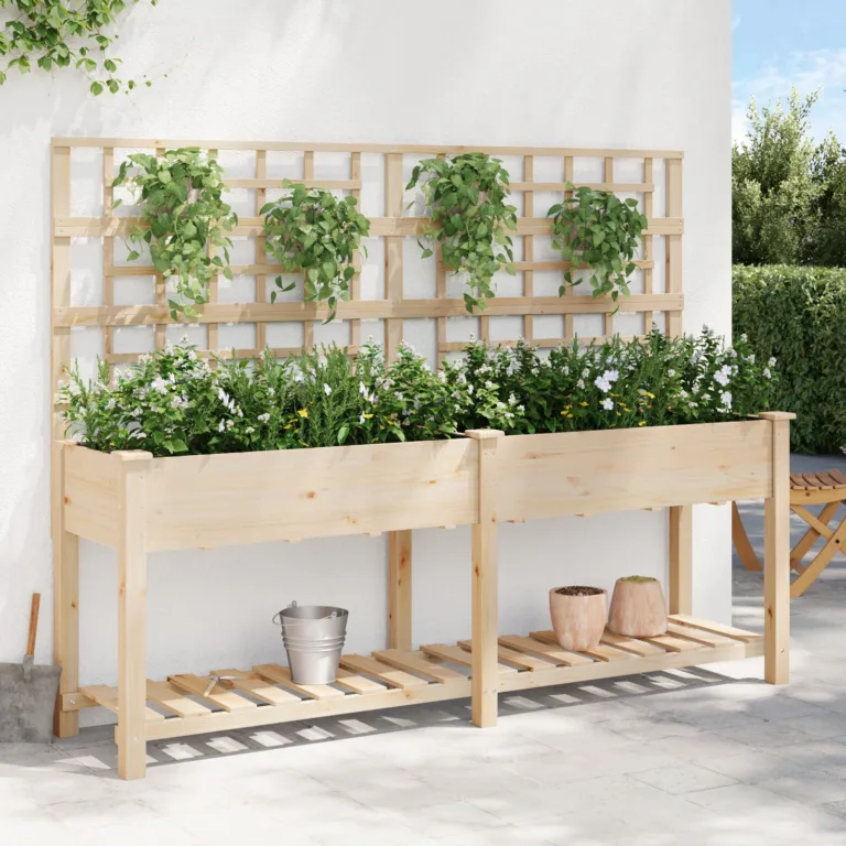 Aiapott trellise ja riiuliga 203x53x152 cm Tahke männi puit