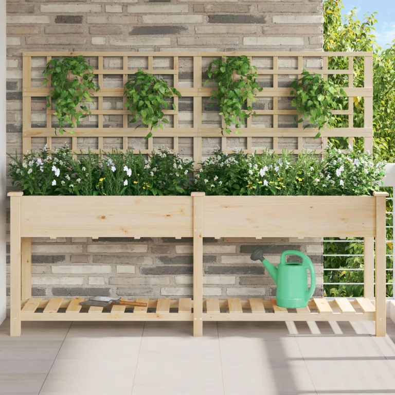 Aiapott trellise ja riiuliga 203x53x152 cm Tahke männi puit