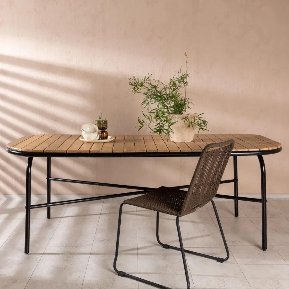 Akaatsiapuidust aia söögilaud Holmbeck, must/natuurale, 90x200x75, 6021-001 – 6