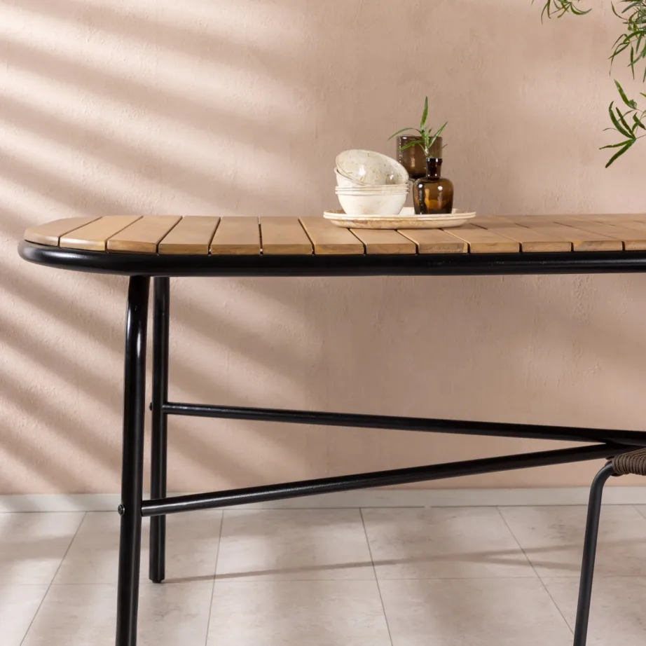 Akaatsiapuidust aia söögilaud Holmbeck, must/natuurale, 90x200x75, 6021-001 – 7