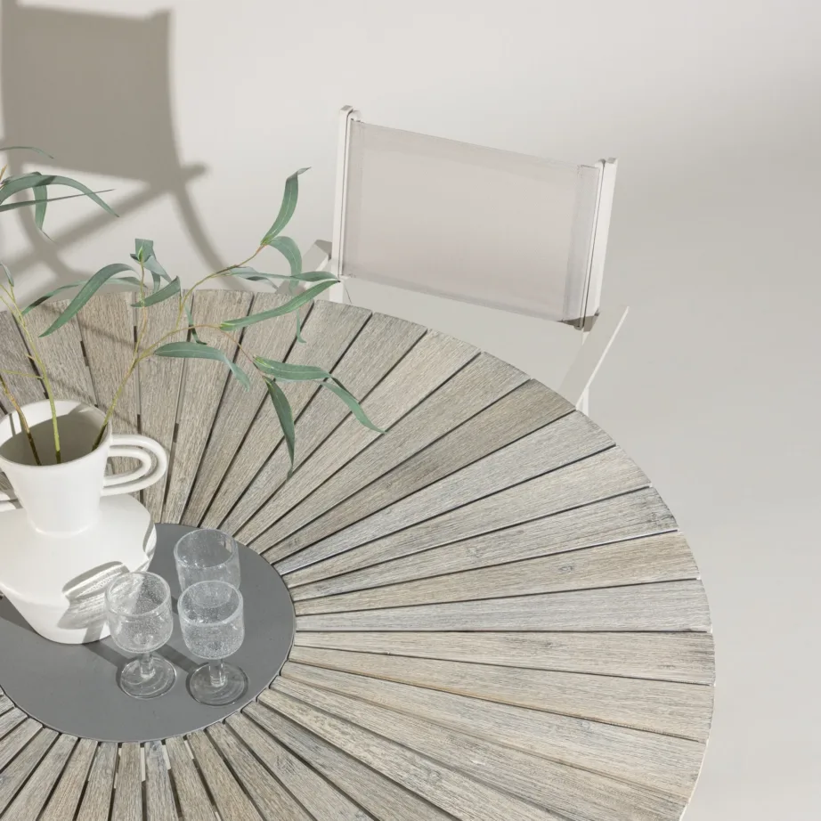 Akaatsiapuidust ümmargune aia söögilaud Rives, helehall, ø150, 9650-014 – 6