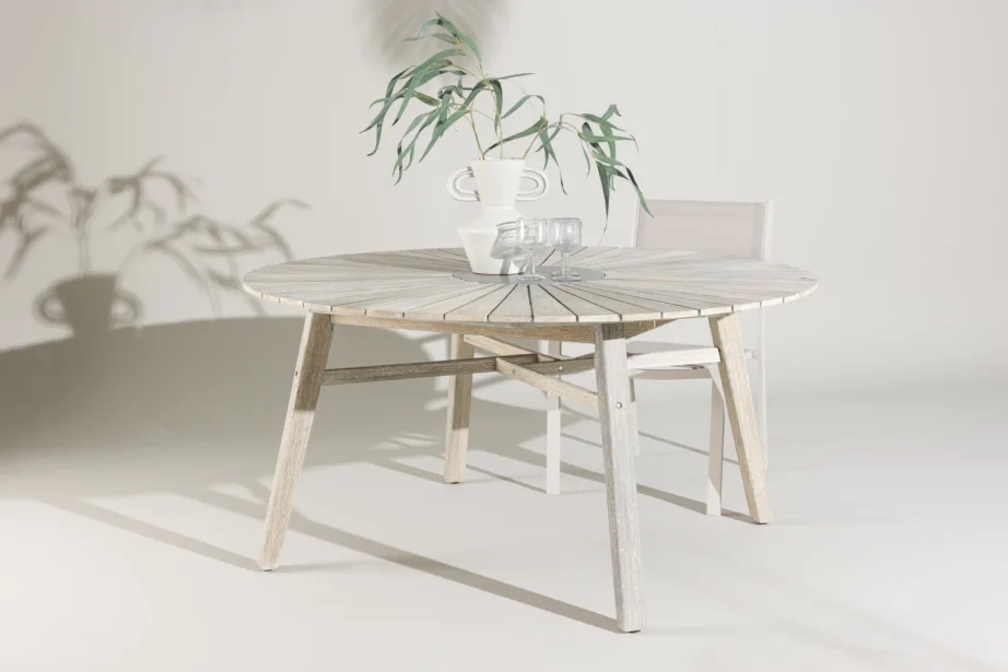 Akaatsiapuidust ümmargune aia söögilaud Rives, helehall, ø150, 9650-014 – 7