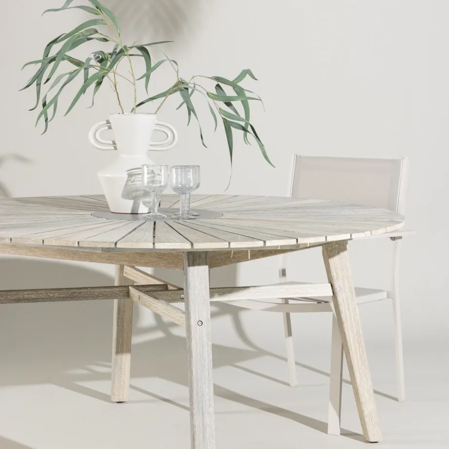 Akaatsiapuidust ümmargune aia söögilaud Rives, helehall, ø150, 9650-014 – 8