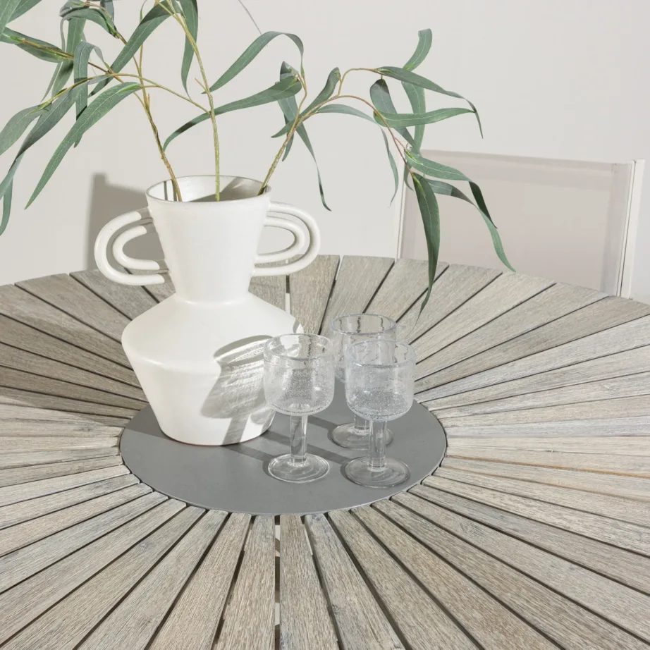 Akaatsiapuidust ümmargune aia söögilaud Rives, helehall, ø150, 9650-014 – 9