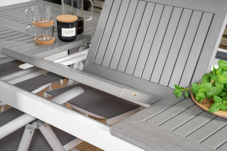 Alumiiniumist pikendatav aia söögilaud Albany, hall/valge, 152/210, 4120-400 – 8