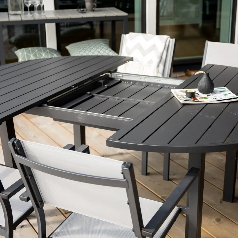 Alumiiniumist pikendatav ümmargune aia söögilaud Marbella, must, ø140, 9298-408 – 5