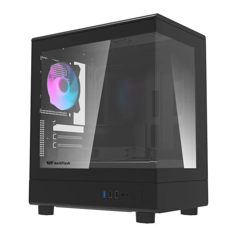 Arvutikorpus RGB Darkflash DB330M, 3 aRGB ventilaatorit, Mini Tower, karastatud klaas
