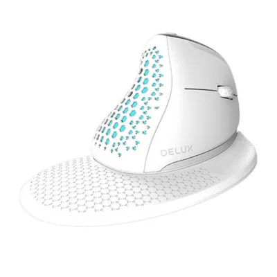 Ergonoomiline vertikaalhiir Delux M618XSD, juhtmevaba, OLED-ekraan, RGB, 4000 DPI, valge