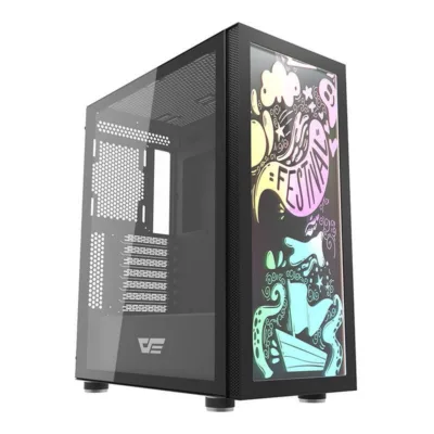 Graffiti arvutikorpus Darkflash DK210 (Big Tower, karastatud klaas, ARGB, must)
