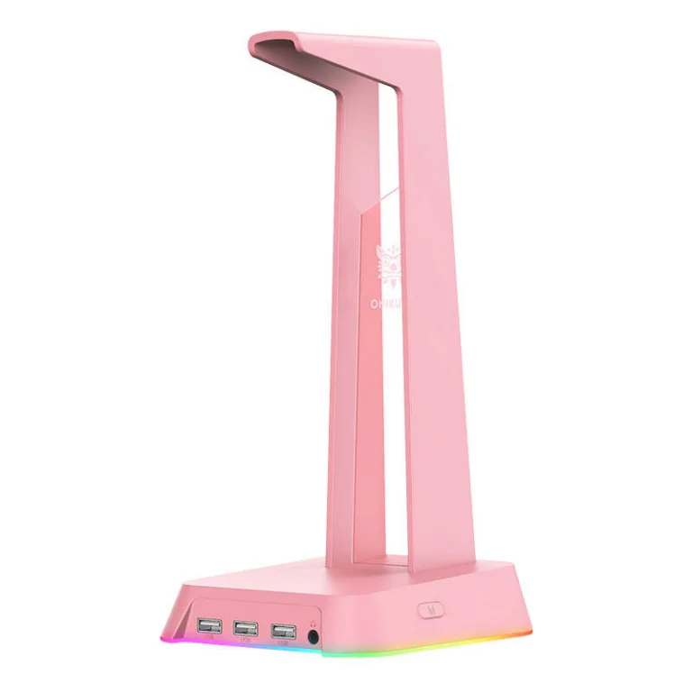 Kõrvaklappide hoidik ONIKUMA ST-2 RGB valgusega (roosa, 3x USB, 3,5 mm audio)