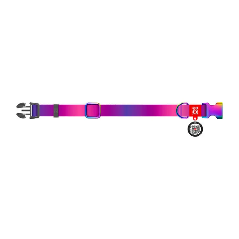 Lilla QR-koodiga nailonist koerakaelarihm Waudog M (28–40 cm)