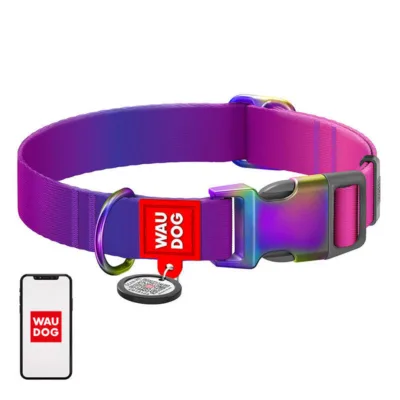 Lilla reguleeritav koerakaelarihm QR-koodiga WAUDOG 46529, 15 mm, 25–35 cm