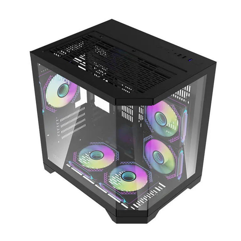 Mänguri arvutikorpus Darkflash FT350, must, karastatud klaas, 5 aRGB ventilaatorit