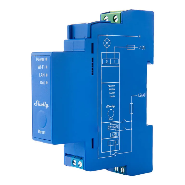 Nutikas DIN relee Shelly Pro 1 potentsiaalivabade kontaktidega, Wi-Fi/LAN/Bluetooth, 16A