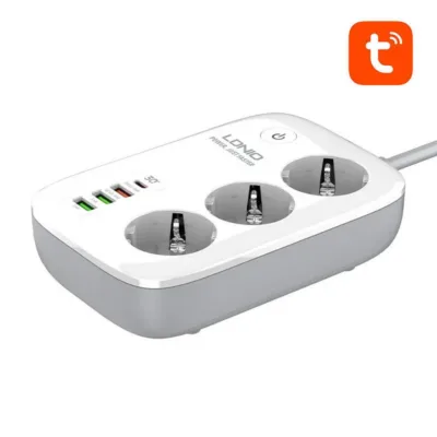 Nutikas Wi-Fi pikendusjuhe LDNIO SEW3452, 3 pistikupesa ja 4 USB-porti (Tuya, valge)