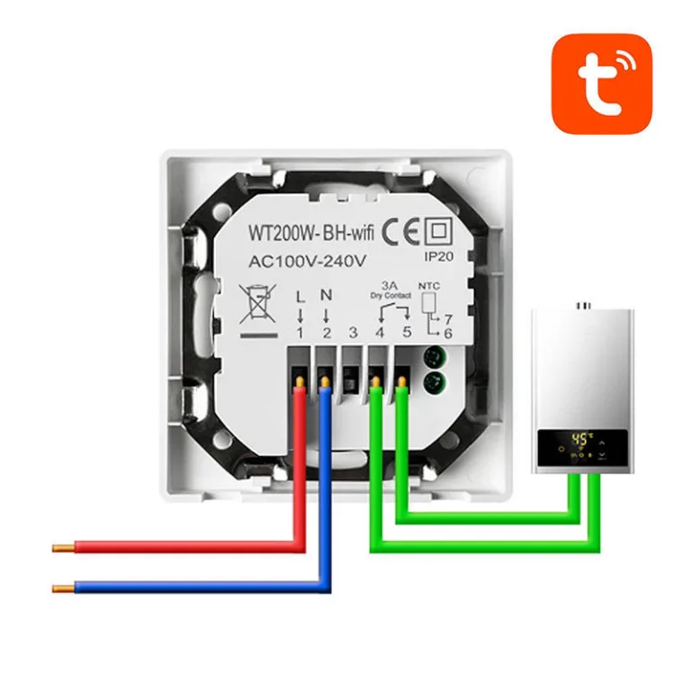 Nutikas katlatermostaat Wi-Fi Avatto WT200-BH-3A-W (Tuya, 3A, LCD)