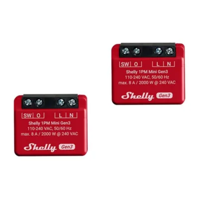 Nutikas lüliti komplekt energiatarbimise mõõtjaga Shelly 1PM Mini Gen3 (Wi-Fi/Bluetooth, 2 tk komplektis)