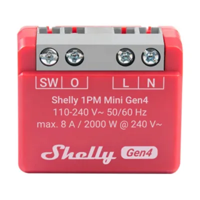 Nutikas relee Shelly 1PM Mini Gen4 energiatarbe mõõtjaga (Wi-Fi, Zigbee, Matter, Bluetooth)