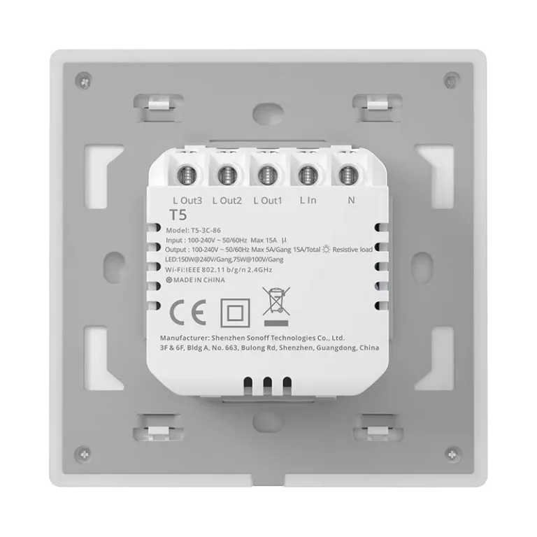 Nutikas seinakontakt Sonoff TX T5 2C – kahekanaliline WiFi puutelüliti LED-taustvalgustusega, eWeLink