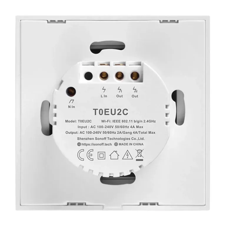 Nutikas valguslüliti Sonoff T0EU2C-TX (2-kanaliline, puutetundlik, valge, WiFi)