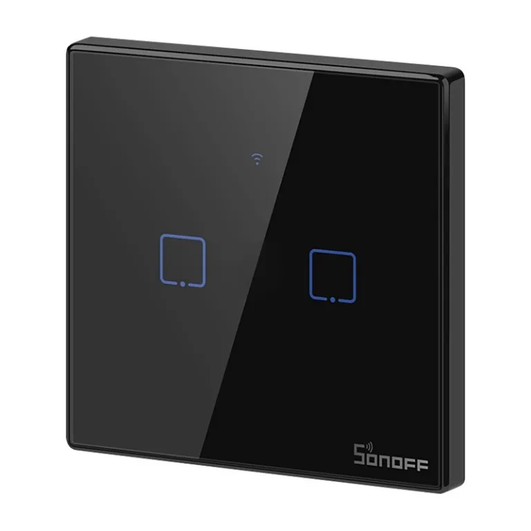 Nutikas valguslüliti Sonoff T3EU2C-TX, puutetundlik, 2 kanalit, WiFi ja RF 433, must