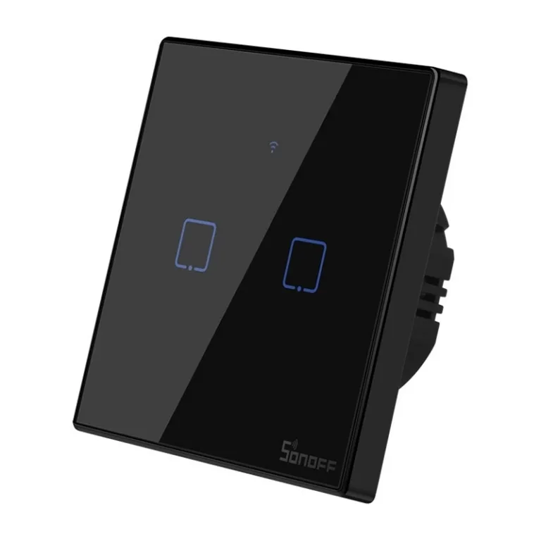 Nutikas valguslüliti Sonoff T3EU2C-TX, puutetundlik, 2 kanalit, WiFi ja RF 433, must