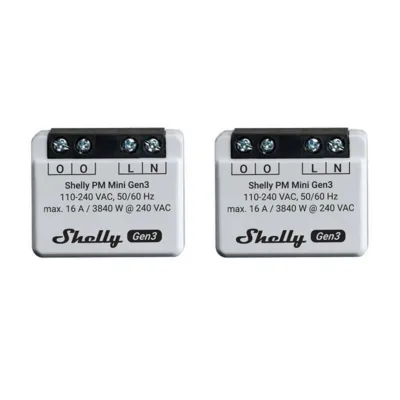 Nutikate energiakontrollerite komplekt Shelly PM Mini Gen3 (WiFi, Bluetooth, 2 tk)